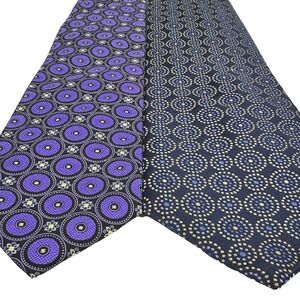 2 Cape Cod Neckwear Ties 100% Silk Blue Purple Black Circles Vintage 80's Bold